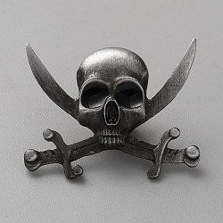 Skull Alloy Brooches, Antique Silver, 30x38mm(AJEW-WH0270-462C)