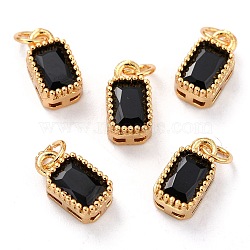 Real 18K Gold Plated Brass Inlaid Cubic Zirconia Charms, with Jump Ring, Long-Lasting Plated, Rectangle, Black, 9.5x5x3.5mm, Jump Ring: 4x0.5mm, 2.5mm Inner Diameter(X-ZIRC-L100-075G-07)