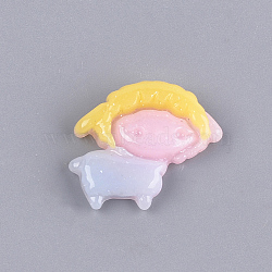 Resin Cabochons, with Glitter Powder, Sheep, Colorful, 19x21.5x4.5mm(CRES-T010-56A)