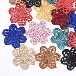 Polycotton(Polyester Cotton) Woven Pendant Decorations, Flower, Mixed Color, 33~35x29~32x1~1.5mm(FIND-Q078-06)