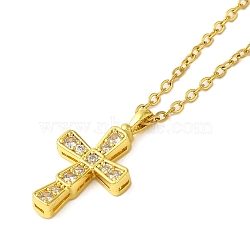 304 Stainless Steel Cubic Zirconia Pendant Necklaces, Real 18K Gold Plated, Cross, 15.55~16.50 inch(39.5~41.9cm), pendant: 22.5x12.5mm(NJEW-Q347-01E)