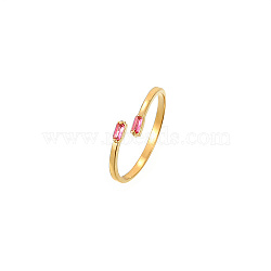 Golden Stainless Steel Cuff Ring, with Glass, Rectangle, Deep Pink, Inner Diameter: 20mm(MM8912-4)