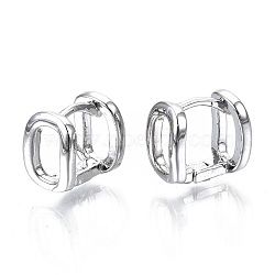 Brass Hoop Earrings, Rectangle, Real Platinum Plated, 10x10x7mm, Pin: 1x1mm(EJEW-S201-245P)