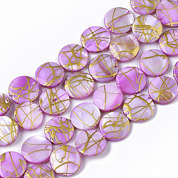 Drawbench Freshwater Shell Beads Strands, Dyed, Flat Round, Medium Orchid, 10.5~11.5x2~3mm, Hole: 1mm, about 32pcs/Strand, 14.17 inch~14.45 inch(X-SHEL-T014-012E)