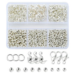 DIY Jewelry Making Kit, Including Iron Bead Tips & Spacer Beads & Open Jump Rings, Zinc Alloy Lobster Claw Clasps, Silver, 2~10x0.7~6mm, Hole: 1~3.5mm(DIY-YW0009-57)