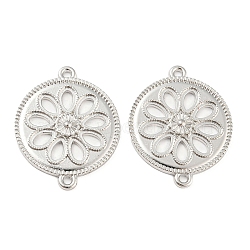 Alloy Connector Charms, Cadmium Free & Lead Free, Flat Round with Hollow Flower Links, Platinum, 31x25x2.5mm, Hole: 1.6mm, about 288pcs/1000g.(TIBE-P001-69P)