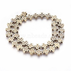 Electroplated Non-magnetic Synthetic Hematite Beads Strands, Polish, Cross, Antique Bronze Plated, 10x10x4mm, Hole: 1mm, about 40pcs/strand, 15.94 inch(40.5cm)(G-P392-F06)