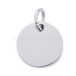 Anti-Tarnish 304 Stainless Steel Pendants, with Jump Ring, Manual Polishing, Flat Round Charm, Stamping Blank Tag, Stainless Steel Color, 10x1mm, Hole: 3.5mm(STAS-I311-32C-P)