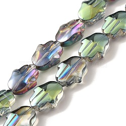 Transparent Electroplate Glass Beads Strands, Half Rainbow Plated, Hamsa Hand, Colorful, 17.8x13.5x7.5mm, Hole: 1.3mm, about 40pcs/strand, 27.95 inch(71cm)(EGLA-F159-HP01)