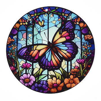 Stained Acrylic Window Planel with Chain, for Window Suncatcher Home Hanging Ornaments, Butterfly, 200x200mm