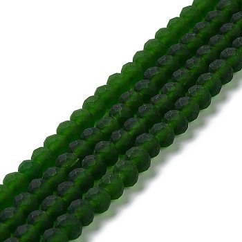 Transparent Glass Beads Strands, Faceted, Frosted, Rondelle, Dark Green, 3mm, Hole: 1mm