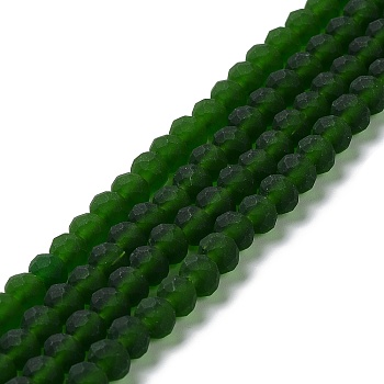 Transparent Glass Beads Strands, Faceted, Frosted, Rondelle, Dark Green, 2.9~3.3mm, Hole: 1mm, about 145~150pcs/strand, 34~35cm