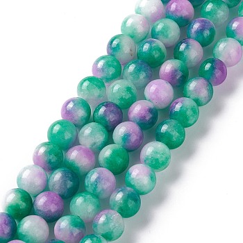 Dyed Natural White Jade Beads Strands, Round, Green, 8mm, Hole: 1mm, about 48pcs/strand, 15.16 inch(38.5cm)