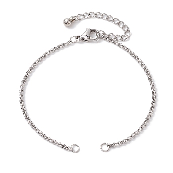 304 Stainless Steel Slider Bracelet Makings, with Rolo Chains and Brass Slider Beads, Stainless Steel Color, 6-7/8 inch(17.4cm)