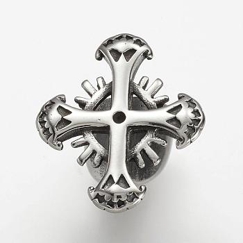 304 Stainless Steel Clasp Rhinestone Settings, Cross, Antique Silver, 25.5x22x15mm, Hole: 5x10mm, Fit for 1mm rhinestone