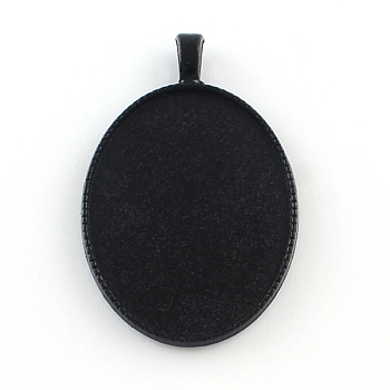 Electrophoresis Alloy Oval Big Pendant Cabochon Settings, with Woman Portrait Cameo, Cadmium Free & Nickel Free & Lead Free, Black, Tray: 40x30mm, 51x32.5x3mm, Hole: 7x4mm