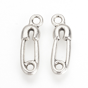 Tibetan Style Alloy Pendants, Safety-pin, Cadmium Free & Lead Free, Antique Silver, 19x6x2mm, Hole: 2mm