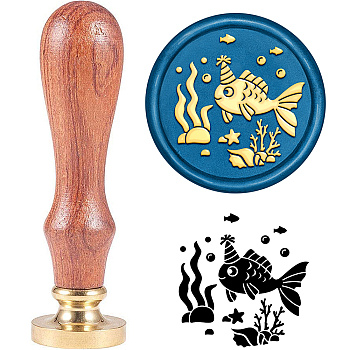 Brass Wax Seal Stamp with Handle, for DIY Scrapbooking, Fish Pattern, 3.5x1.18 inch(8.9x3cm)