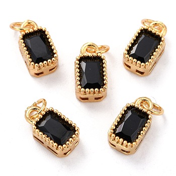Real 18K Gold Plated Brass Inlaid Cubic Zirconia Charms, with Jump Ring, Long-Lasting Plated, Rectangle, Black, 9.5x5x3.5mm, Jump Ring: 4x0.5mm, 2.5mm Inner Diameter