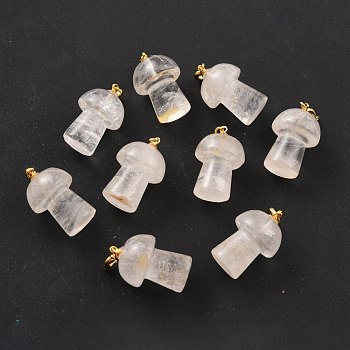 Natural Quartz Crystal Pendants, with Platinum Tone Brass Findings, Mushroom, 33mm