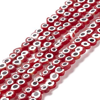 Handmade Evil Eye Lampwork Beads Strands, Heart, Dark Red, 5x6x2mm, Hole: 1mm, about 63~67pcs/strand, 12.60~12.99 inch(32~33cm)