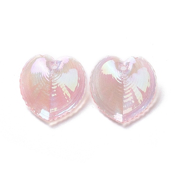 UV Plating Rainbow Iridescent Acrylic Pendants, Glitter, Heart Charm, Pink, 30.5x30x11mm, Hole: 1.8mm