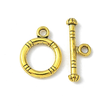 Tibetan Style Alloy Toggle Clasps, Antique Golden, Lead Free and Cadmium Free, Ring: 15x12mm, Bar: 18.5x3.5mm, Hole: 2mm