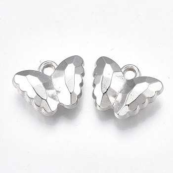 CCB Plastic Charms, Faceted, Butterfly, Platinum, 14.5x19x6.5mm, Hole: 2.5mm, about 465pcs/500g