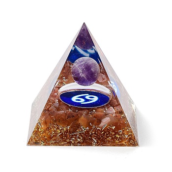 Orgonite Pyramid Resin Energy Generators, Reiki Natural Amethyst Beads Inside for Home Office Desk Decoration, Cancer, 59.5x59.5x59.5mm