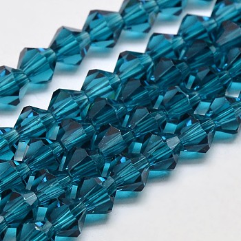 Imitate Austrian Crystal Bicone Glass Beads Strands, Grade AA, Faceted, Steel Blue, 4x4mm, Hole: 1mm, about 93~95pcs/strand, 14 inch