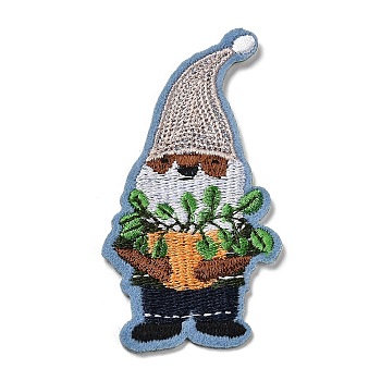 Gnome Horticulturist Appliques, Computerized Embroidery Cloth Iron on/Sew on Patches, Costume Accessories, Colorful, 83x41x1.5mm