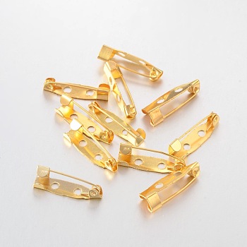 Golden Iron Pin Backs Brooch Safety Pin Findings, 20mm long, 5mm wide, 5mm thick, hole: about 2mm