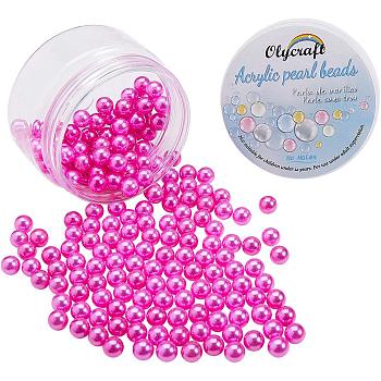 Eco-Friendly Plastic Imitation Pearl Beads, High Luster, Grade A, No Hole Beads, Round, Fuchsia, 8mm, 200pcs/box