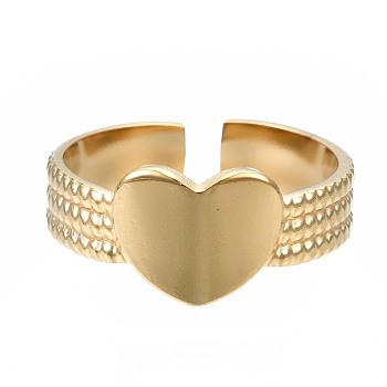 304 Stainless Steel Heart Cuff Ring, Chunky Ring for Women, Golden, US Size 6 1/2(16.9mm)