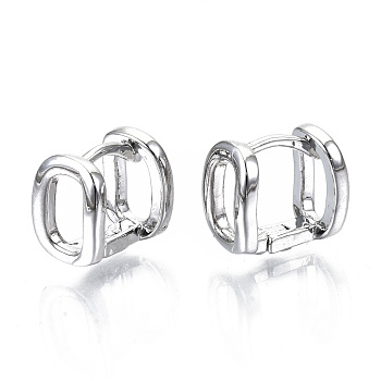 Brass Hoop Earrings, Rectangle, Real Platinum Plated, 10x10x7mm, Pin: 1x1mm