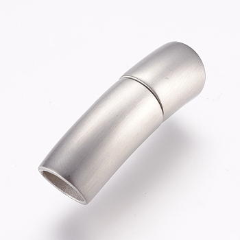 304 Stainless Steel Magnetic Clasps with Glue-in Ends, Column, Frosted, Stainless Steel Color, 30x9mm, Hole: 7mm