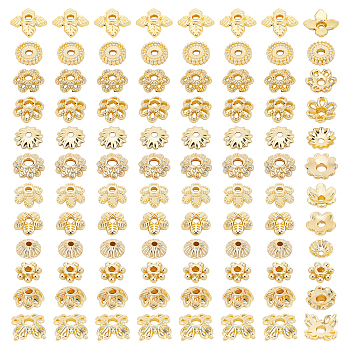 Elite DIY Jewelry Making Kits, Including Brass Snowflake Spacer Beads and Flower Petal Bead Caps, Golden, 4~6x4~6.5x1~2mm, 144Pcs/box