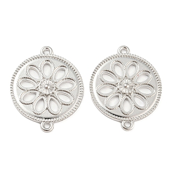 Alloy Connector Charms, Cadmium Free & Lead Free, Flat Round with Hollow Flower Links, Platinum, 31x25x2.5mm, Hole: 1.6mm, about 288pcs/1000g.