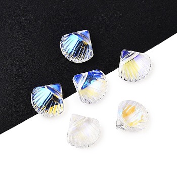 Transparent Electroplate Glass Charms, AB Color Plated, Shell Shape, 10x10.5x4.5mm, Hole: 1mm