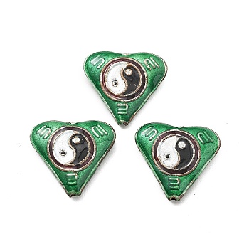 Handmade Cloisonne Beads, Heart with Yin-yang, Green, 18.5~19x20x5~5.5mm, Hole: 1.2mm