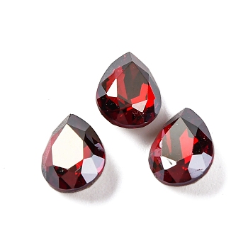 Glass Rhinestone Cabochons, Pointed Back & Back Plated, Faceted, Teardrop, Siam, 8x6x3.5mm