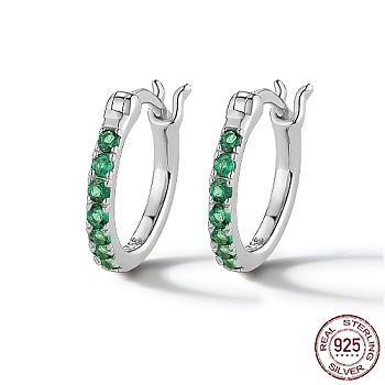 Rhodium Plated 925 Sterling Silver Hoop Earring for Women, Platinum, Green, 12mm