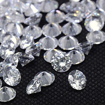 Cubic Zirconia Cabochons, Grade A, Faceted, Diamond, Clear, 1.6mm