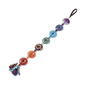 Chakra Jewelry, Mixed Stone Car Hanging Decorations, with Nylon Cord, 380mm