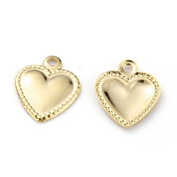 Brass Charms, Long-Lasting Plated, Heart, Real 24K Gold Plated, 9.5x8x0.7mm, Hole: 1mm