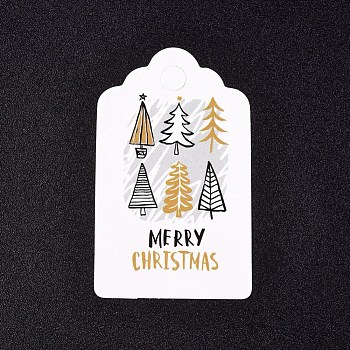 Paper Gift Tags, Hange Tags, For Arts and Crafts, For Christmas, with Word Merry Christmas & Christmas Tree Pattern, White, 50x30x0.3mm, Hole: 5mm