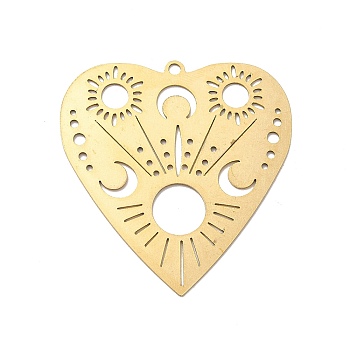 Pierced Brass Pendants, Heart with Sun & Moon Pattern, Golden, 46x44x1mm, Hole: 2.2mm