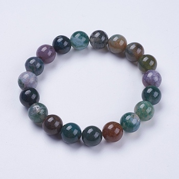 Natural Indian Agate Beaded Stretch Bracelets, Round, 2-1/8 inch(53mm)