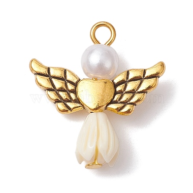 Antique Golden Antique White Angel & Fairy Alloy+Resin Pendants