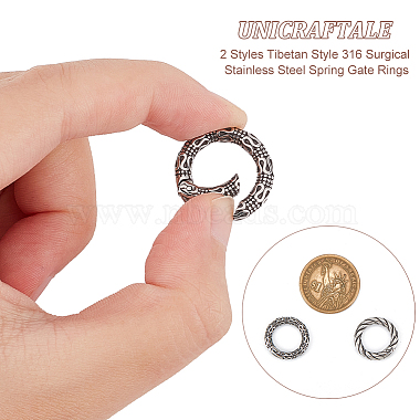 2Pcs 2 Styles Tibetan Style 316 Surgical Stainless Steel Spring Gate Rings(STAS-UN0049-10)-4